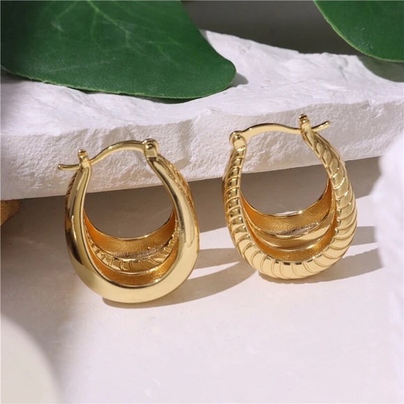 New 18K Gold-Plated Spiral Water Drop Double-Layer Buckle Earrings - Picture 5 of 6